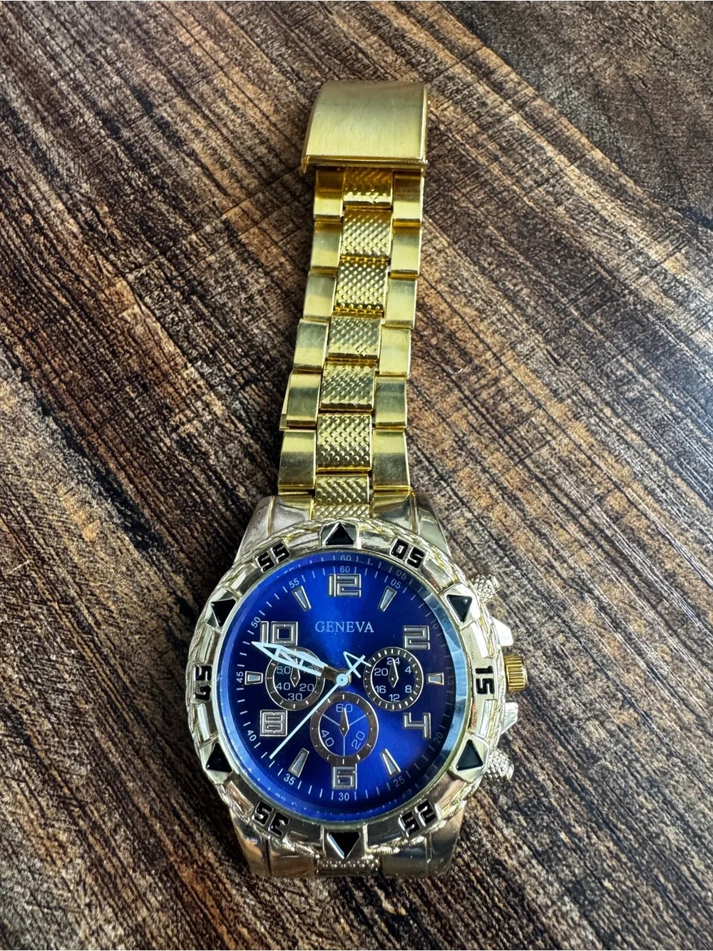 Geneva Gold-Tone Watch with Blue Dial